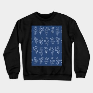 Poppy Dainty Line Flower Pattern On Navy Blue Crewneck Sweatshirt